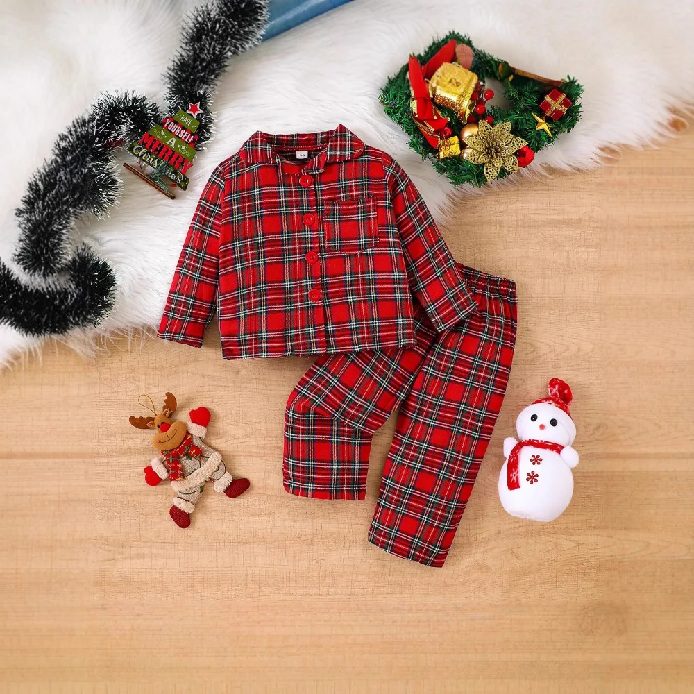 

Рождественская одежда Bear Leader для мальчиков и девочек, модный топ с длинными рукавами и брюками с клетчатым принтом, комплект из 2 предметов, красный новогодний наряд