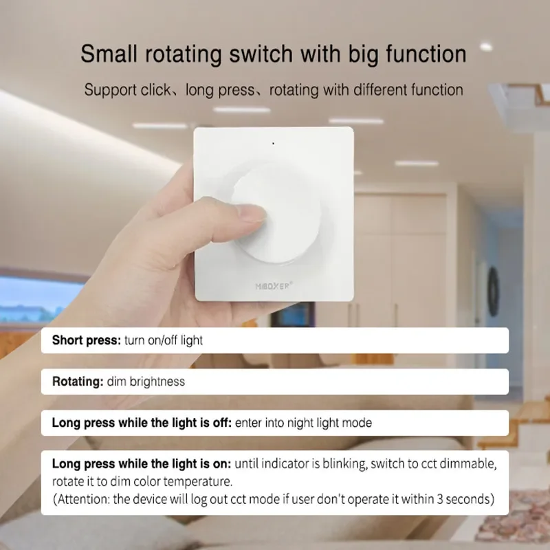 Miboxer K1 Rotating Switch Panel Remote+AC Triac RF Push Wifi Dimmer Switch Brightness Color Temperature for LED Buld Light