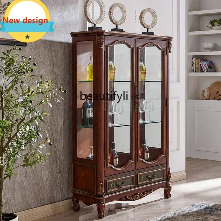Hot sales American solid wood, living room TV cabinet, dining side locker, glass cabinet European single door double door