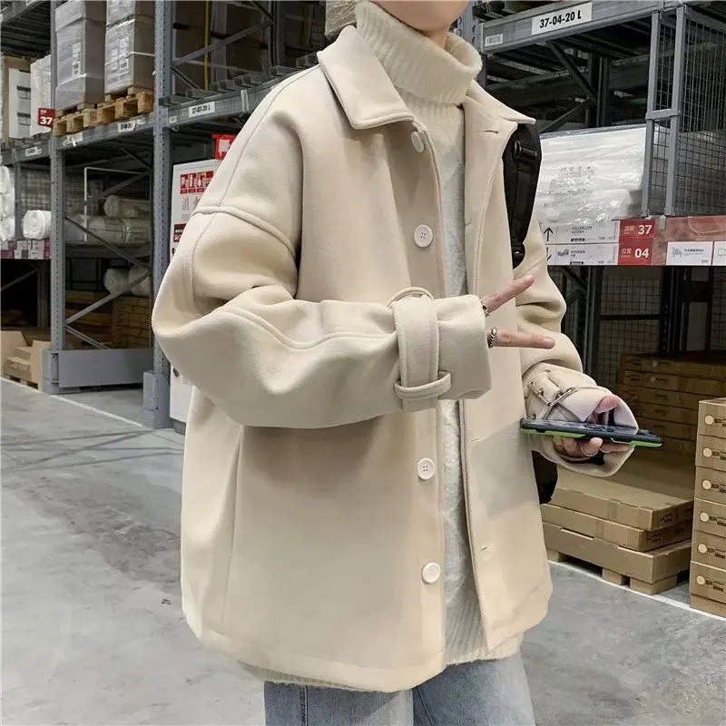 Men Coat Men Woolen Coat Male Winter New Korean Style Fashion Solid Color Handsome Woolen Coat Lovers All Match Casual Jacket