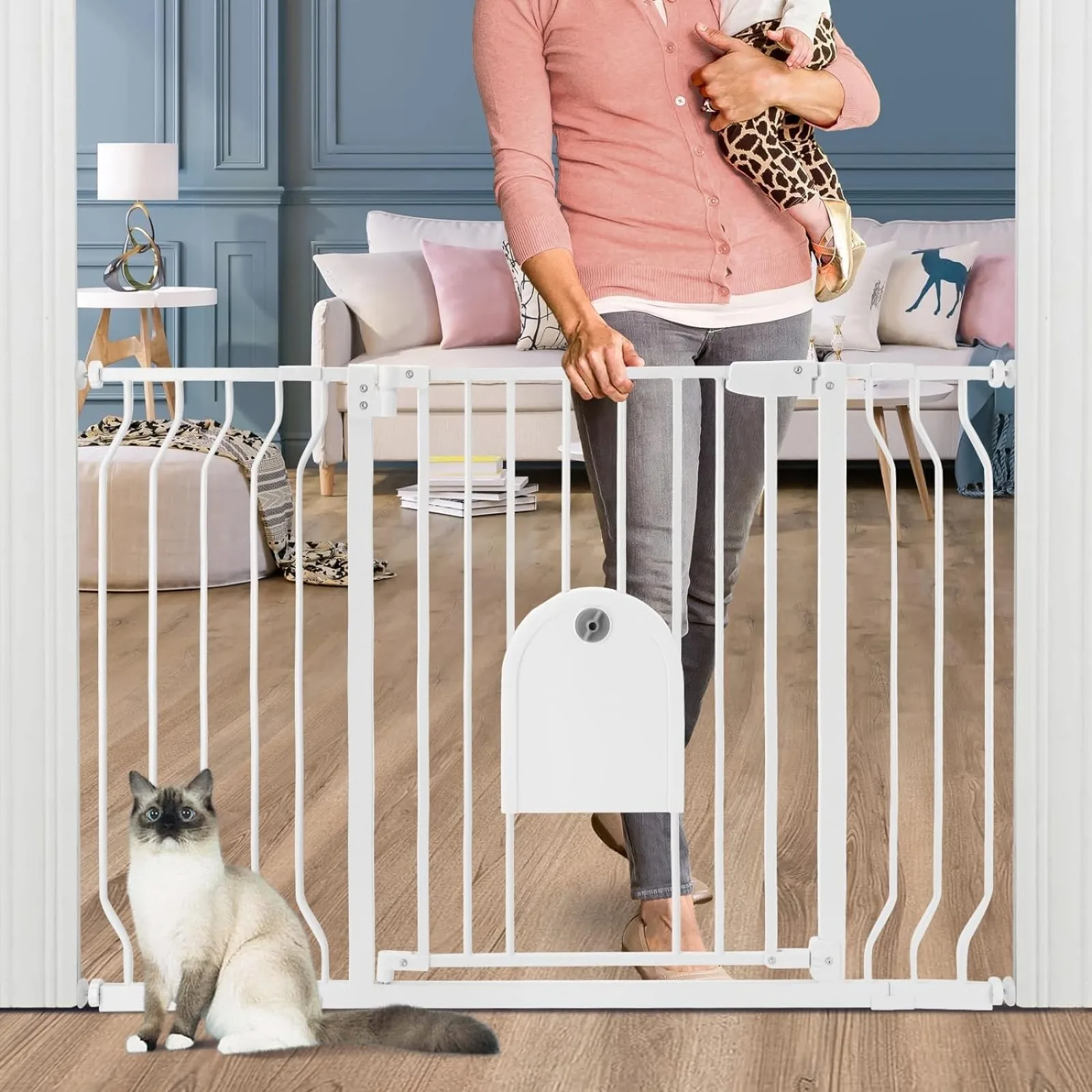 US Baby Gates with Cat Door - Auto Close 29.5