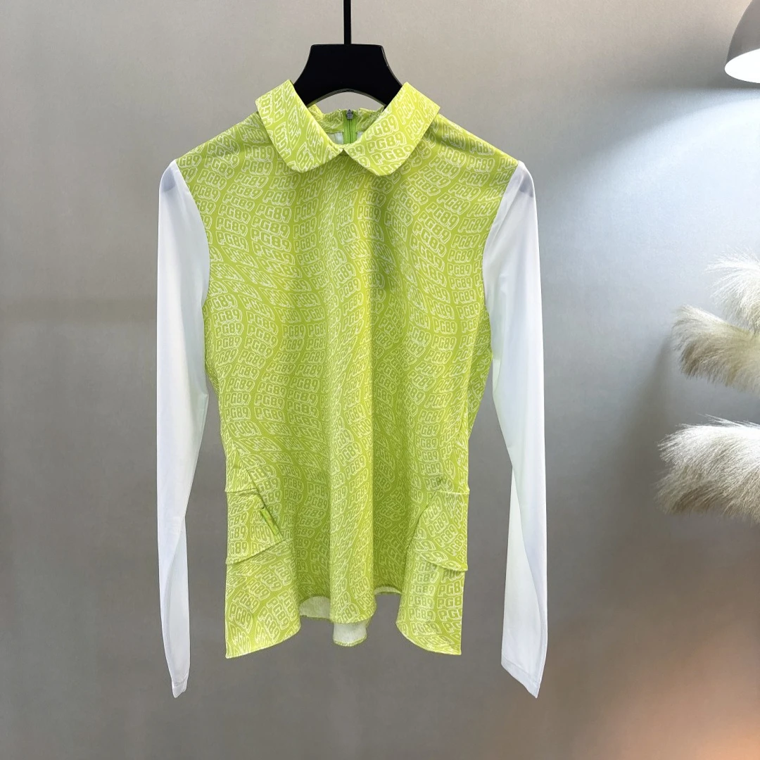 Women's Golf Peter Pan Collar Long Sleeve Top 2026 Fall New Korean Style Print Lightweight Breathable QuickDry Stretch Casual