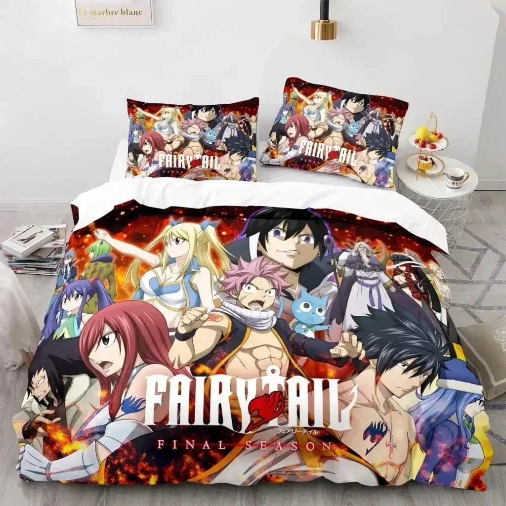 

3D Print Fairy Tail Anime Natsu Bedding Set Duvet Cover Bed Set Quilt Cover Pillowcase Comforter king Queen Size Boys Adult