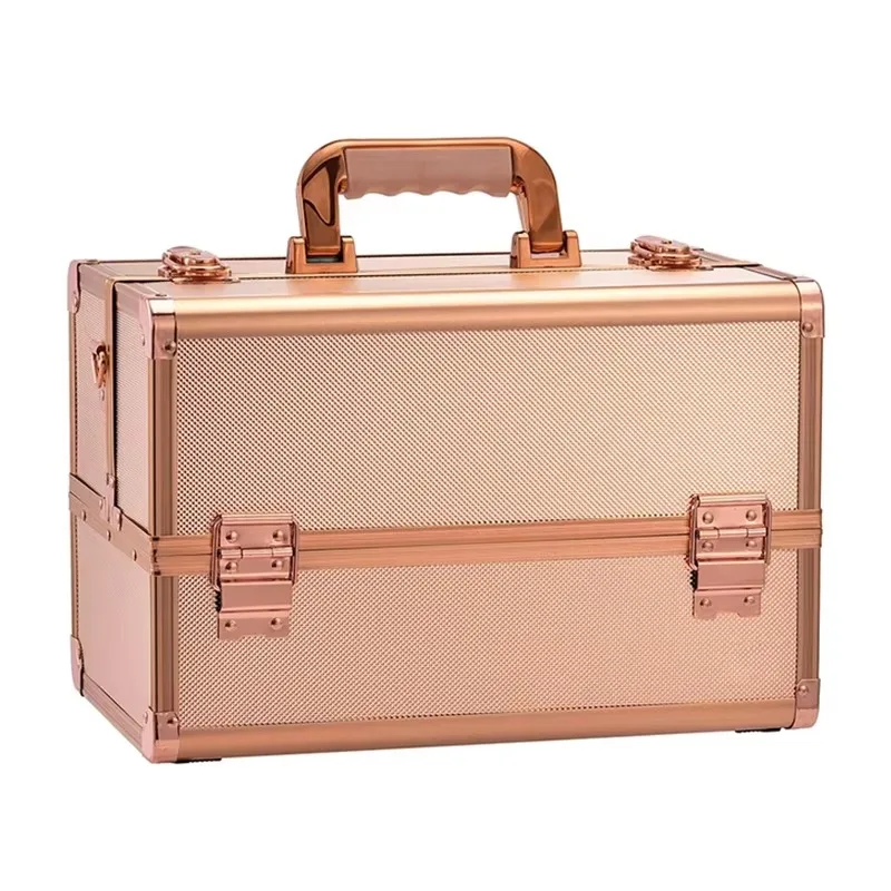 Pink Professional Cosmetics Storage Beauty Box Double Cover Cosmetic Case Locking Suitcase Aluminum Suitcase