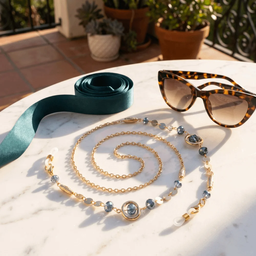 Rhinestone Glasses Hanging Chain Ocean Blue Anti-Loss Glasses Straps Portable Fashionable Sunglass Lanyard Straps Sunglass
