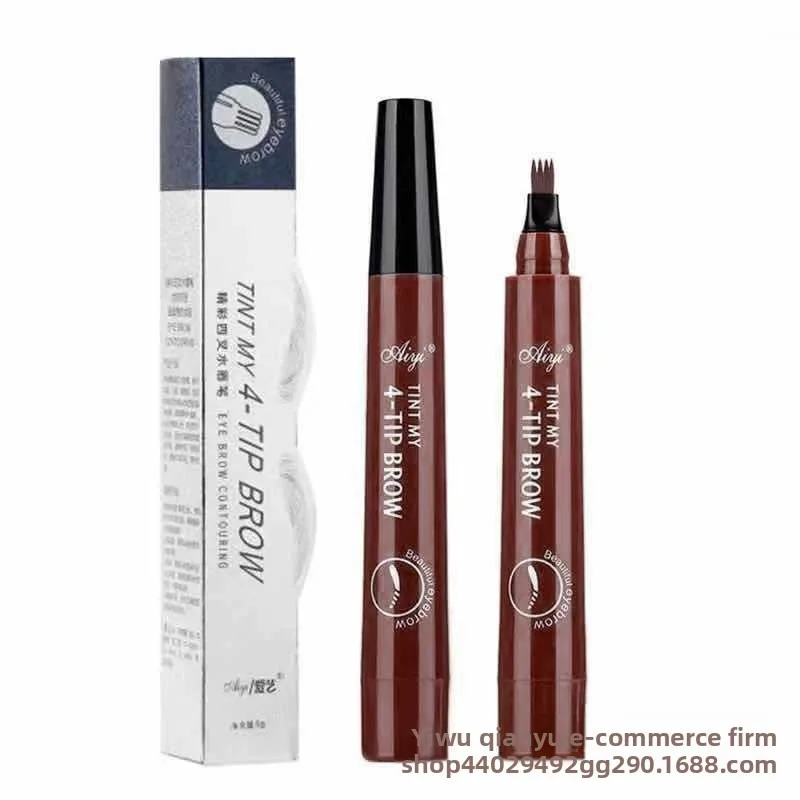 Waterproof Eyebrow Pen 4-Head Liquid Eyebrow Pencil Split Tip Waterproof Smudge-Proof Long-lasting Brow Makeup Tool