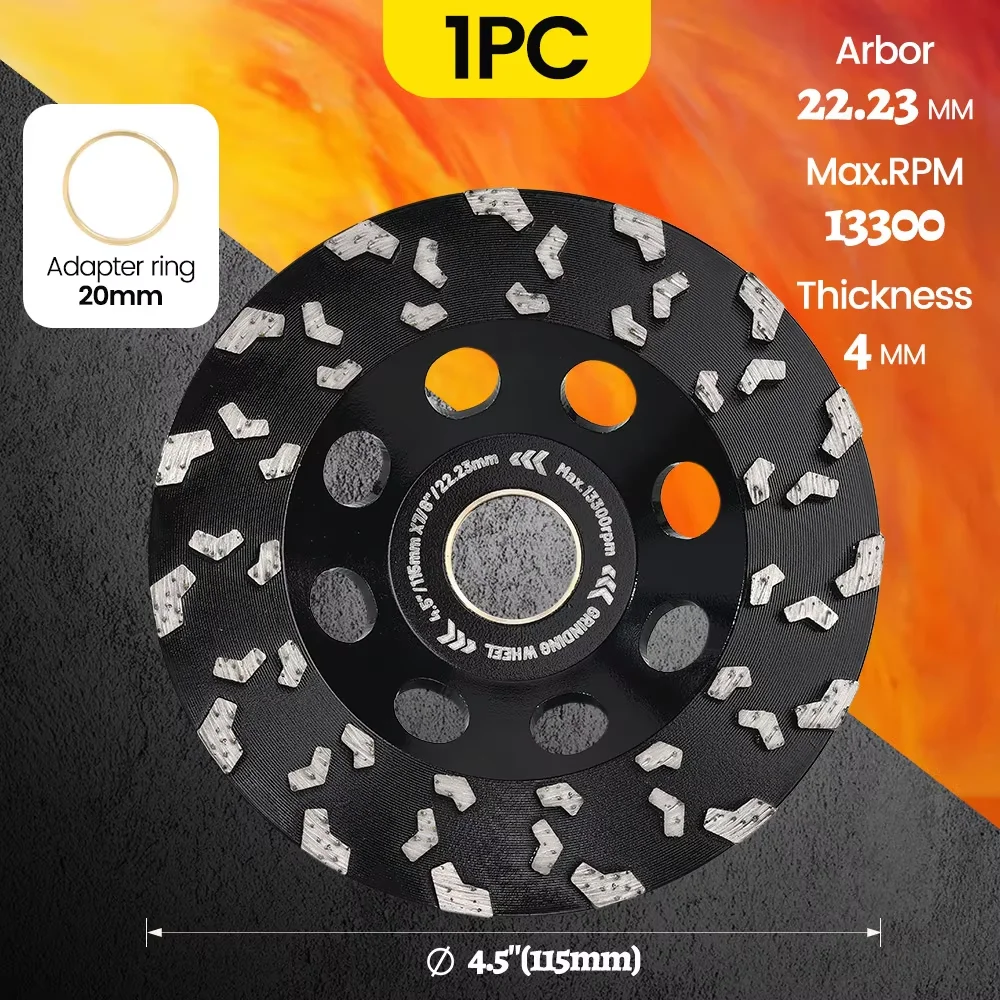 4.5' Diamond Cup Wheel, Diamond Cup Grinding Disc for Aggressive Concrete, Paint, Epoxy, Mastic, Coating Removal