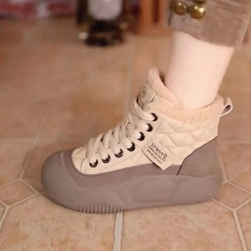 【شتاء 2025] أحذية الثلوج عالية الجودة للنساء أحذية رياضية مبطنة بالفرو الحراري مقاومة للانزلاق أحذية الكاحل أحذية كاجوال دافئة