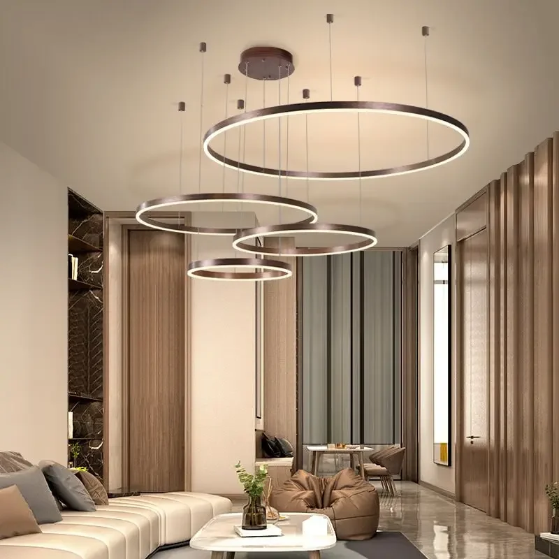 Imagem -05 - Moderno Led Chandelier Ring Light Circle Fixtures para Casa Living Lâmpada Pingente de Teto Ouro Preto Café Lâmpada Suspensa