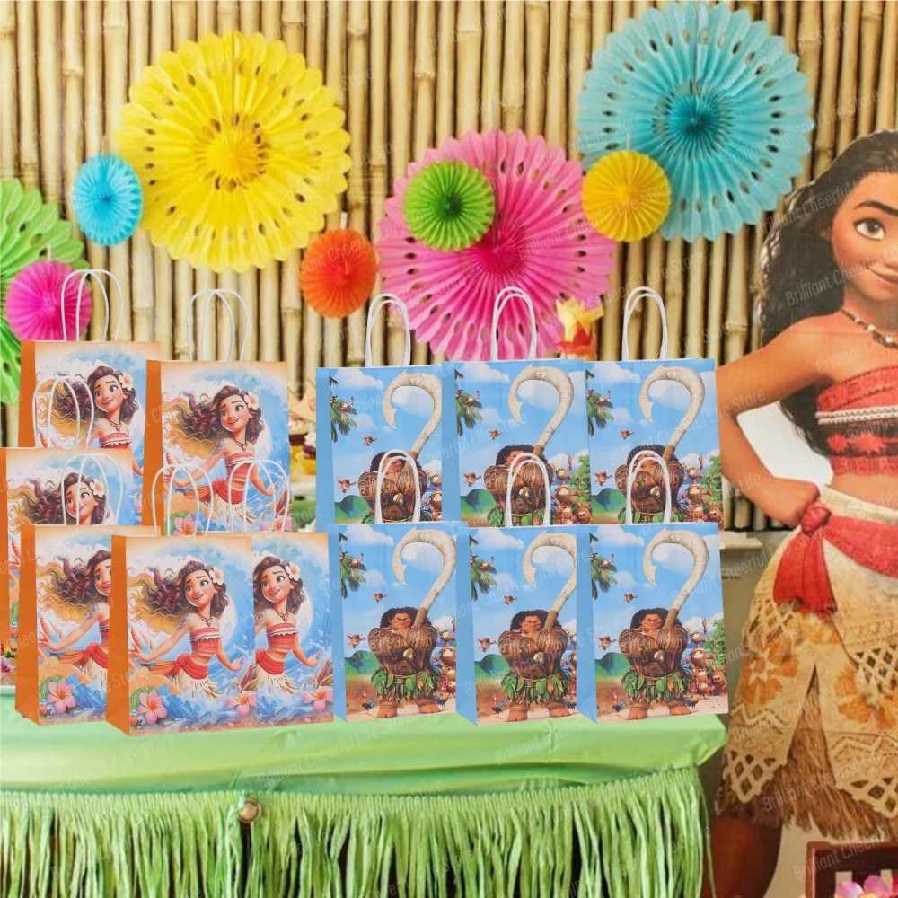 6/12Pcs Disney Moana Gift Bags Ocean Princess Birthday Party Paper Candy Treat Goody Bag Girls Favors Baby Shower Decorations