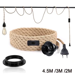 4.5M Vintage Style Hemp Rope Pendant Light Cord Kits Eu Plug Switch E27 Vintage Lamp Holder for Simple Hanging Lamp Decor