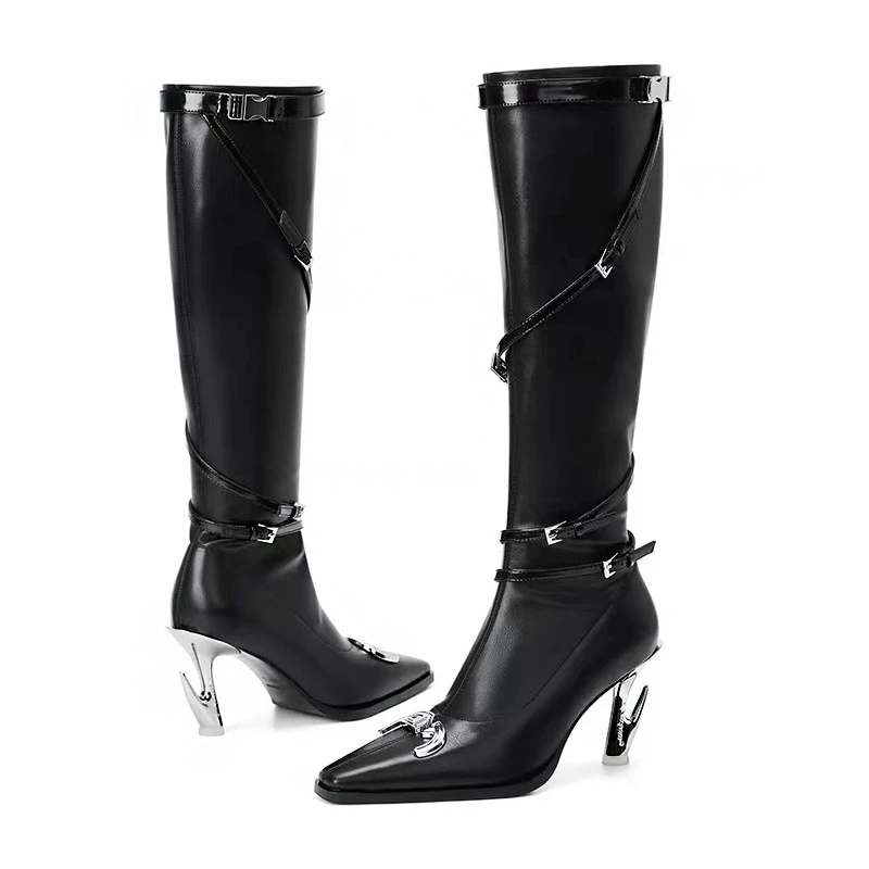 Shoes for Women 2023 Sexy Pointed Toe Woman\'s Knee-high Boots Slim Was Thin Black Long Boot Winter Fashion Party High Heel Shoes