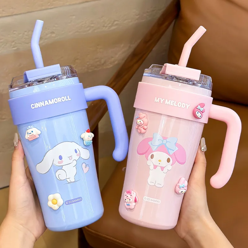 

SanrioCup Mymelody Pachacco Kuromi Cinnamoroll большой емкости, Женский соломенный термос, чашка для автомобиля, мужская, 316, семейная еда