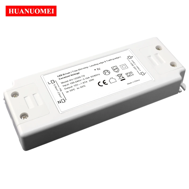 12V 24V 20W Triac Dimmable LED Driver Power Supply Lighting Transformers AC 220V 110V to DC12V DC24V AC90-130V AC180-250V