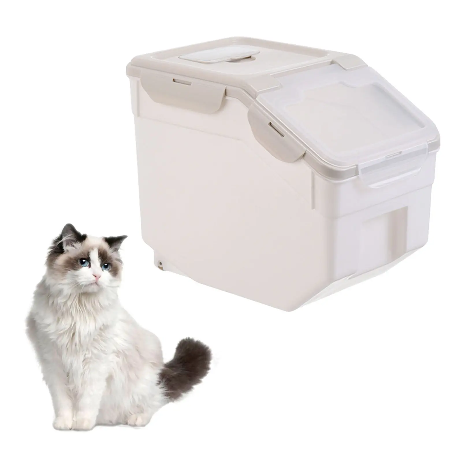 

Контейнер для хранения корма для собак с герметичной крышкой и замком-защелкой, дозатор для сухого корма для животных с мерным стаканом, бежевый контейнер для хранения риса