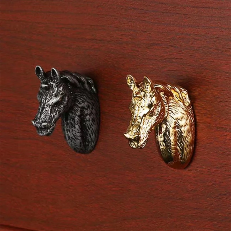 Horse Head Shape Furniture Handles Retro Style Drawer Knobs Black Grey Handles for Cabinets and Drawers Zic Alloy Wardrobe Pulls