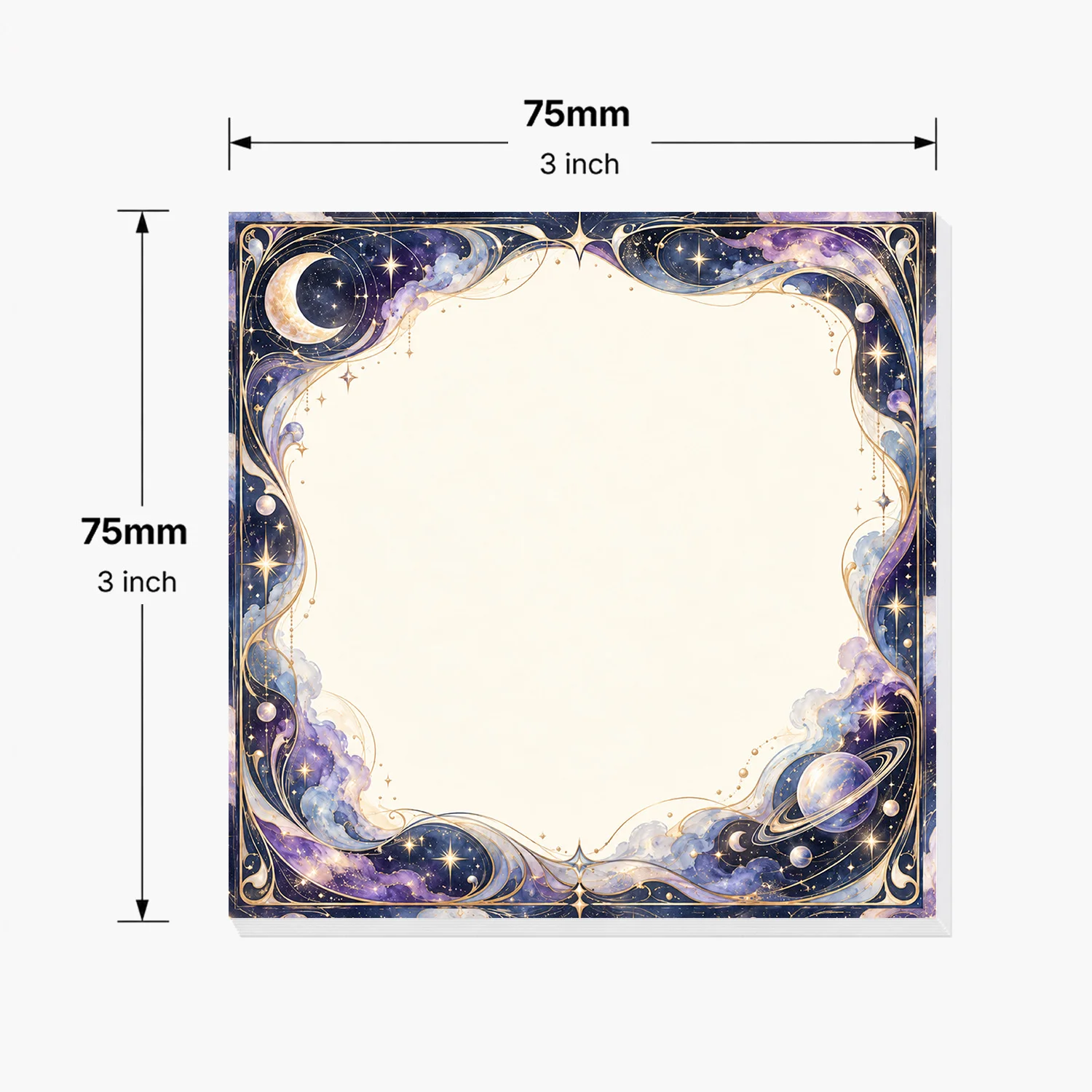2PCS Celestial Galaxy Sticky Notes 100 Sheets Moon Stars Purple Nebula Gold Swirl Border Memo Pads for Office School