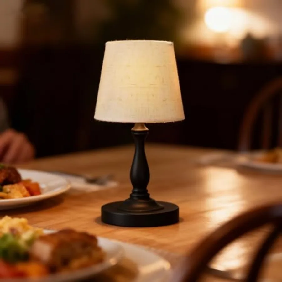 

Cute Cordless Rechargeable Table Lamp with Linen Shade, 3 Color Temps LED Dimmable Ambient Lighting, Small Retro Touch Bedside