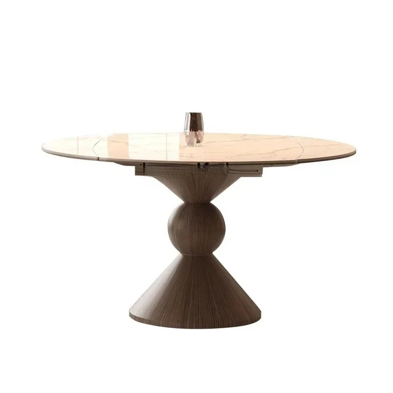

A26 Medieval style rock slab dining table Modern household French retro round solid wood dining table and chairs