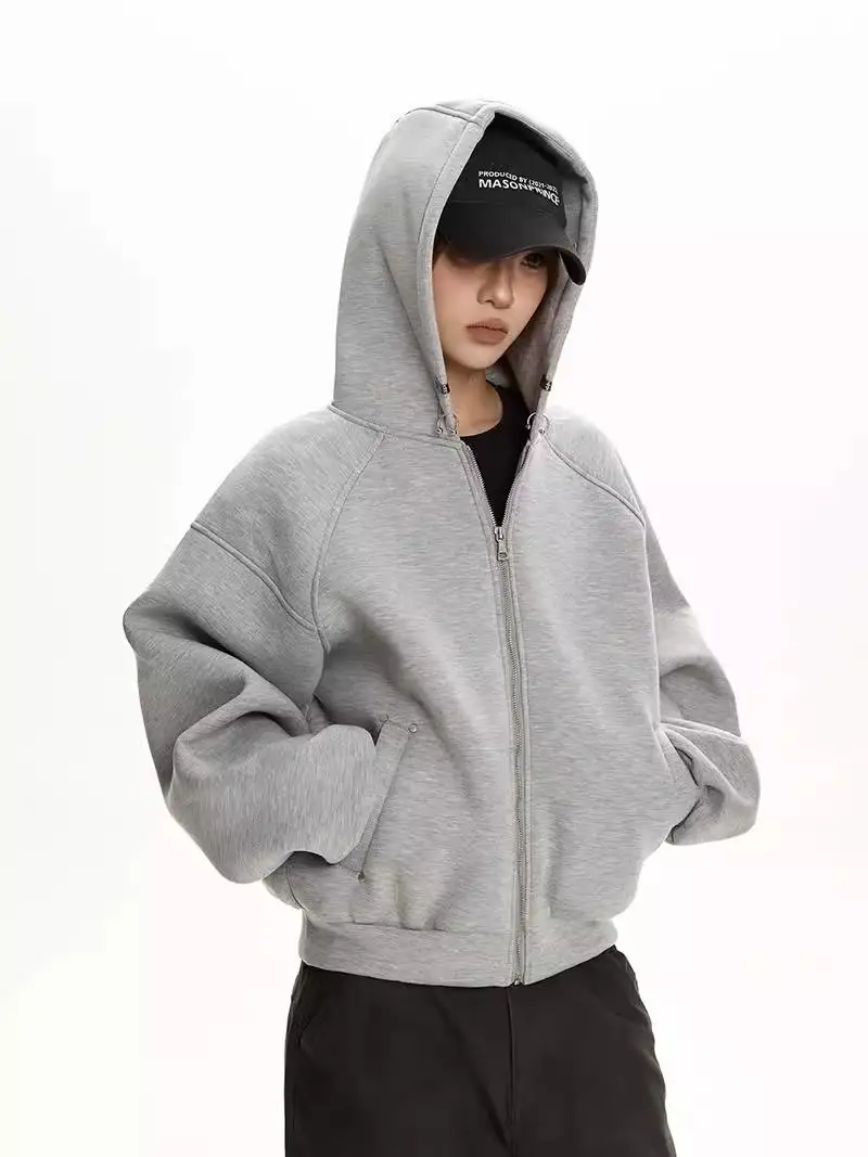 grey big zipper hoodie Jacket for Men Women Unsex Short Style Casual Streetwear Cardigan Hoodies Tops jacket zip up hoodie