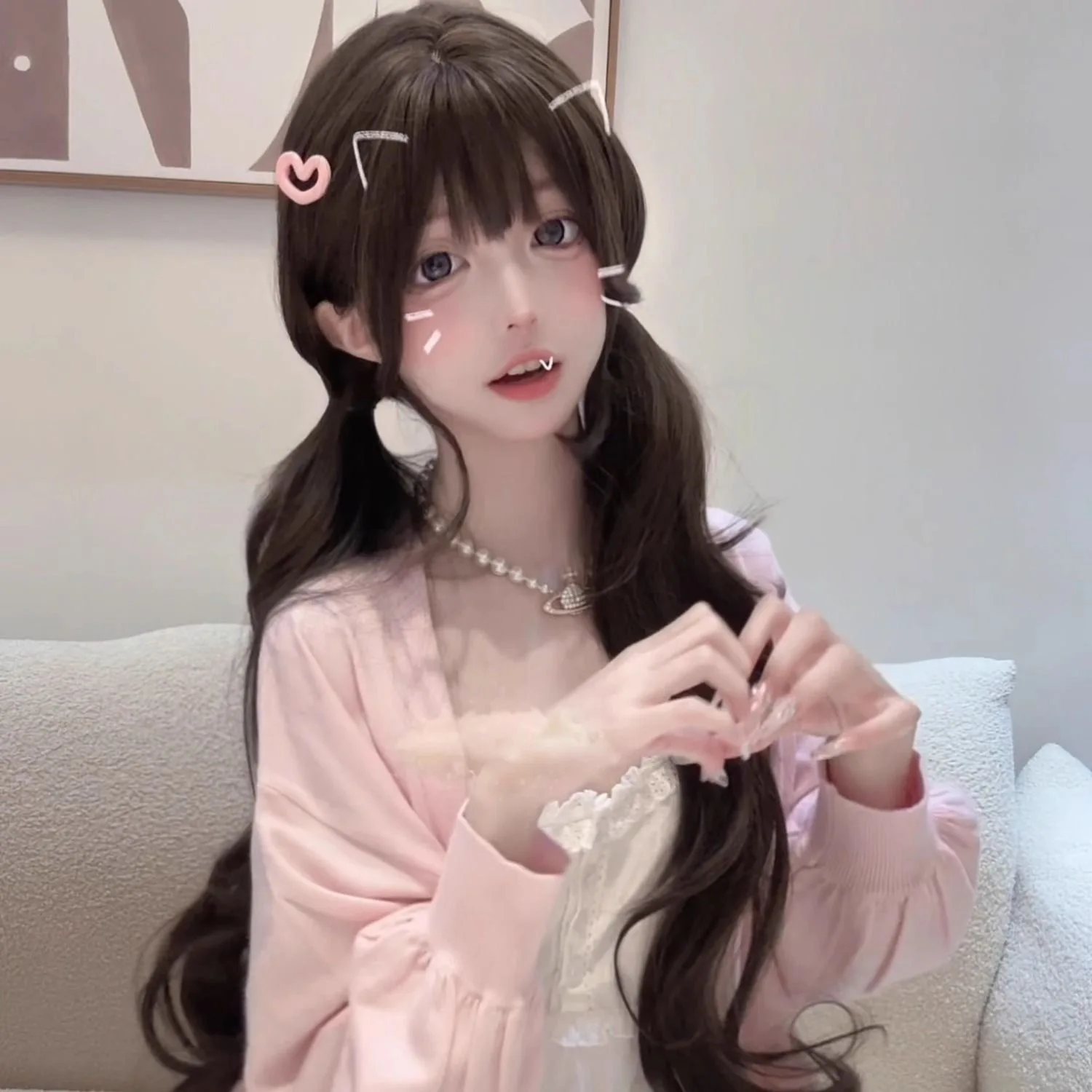 75cm Synthetic Long Wavy Lolita Cosplay Wig for Girls, Natural Black Brown JK Curly Hair, Sweet Anime Style, Costume Photo Party
