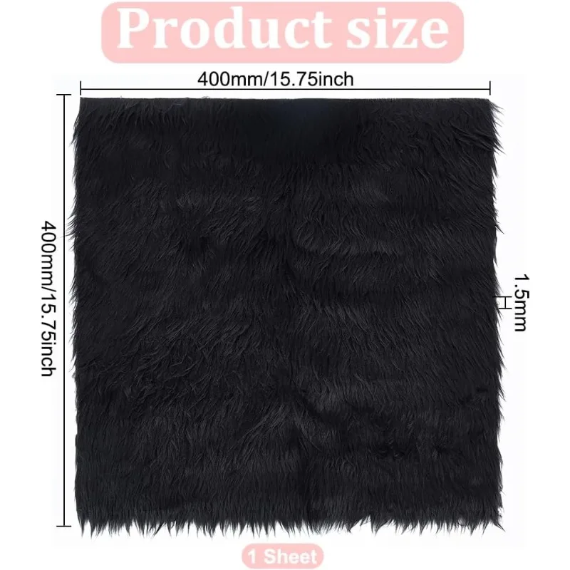 Black Faux Fur Fabric 15.7x15.7 Inch Soft Plush Shaggy Squares Pre-Cut Craft Fur Fabric for Costumes Rugs Pillows Sewing