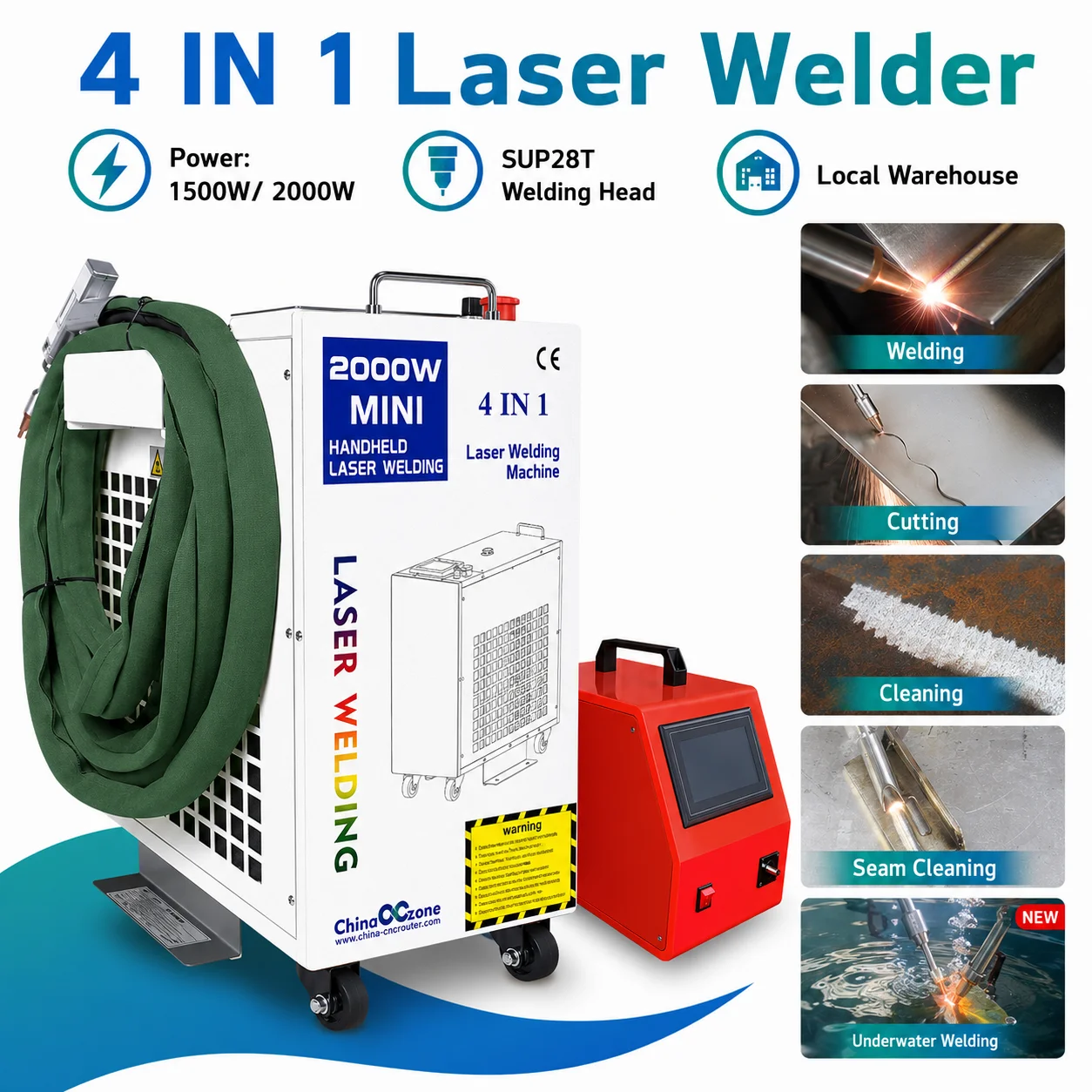 Machine de soudage laser BWT 2000W 4 en 1, soudeuse laser 1500W avec fonctions de soudage, nettoyage, découpe et nettoyage des coutures de soudure pou