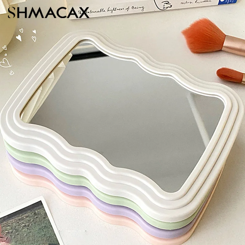 Miroir de maquillage de bureau ondulé pour étudiant, document solide, simple, portable, pliable, compact, mignon