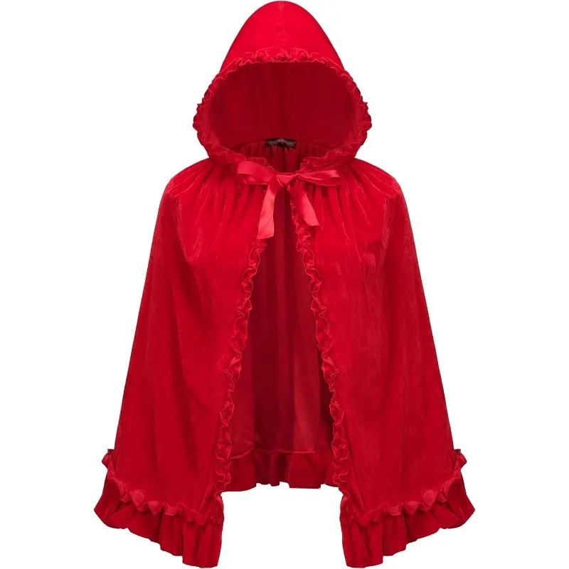 

Gothic Style Red Hat Cosplay Cloak with Lace Trimmed Halloween Stage Performance Costume Women's Traditional Chinese Costume