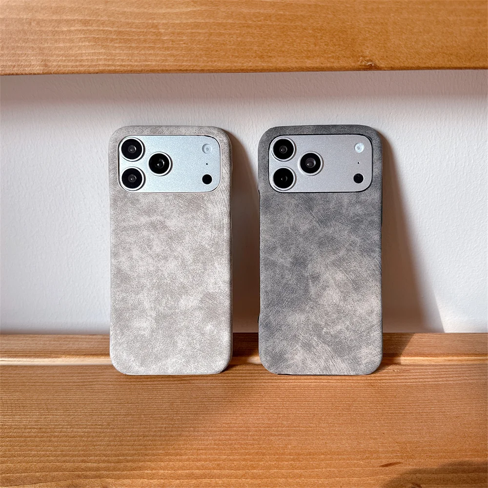 

17 Pro Max Vintage Premium Soft Suede Leather Texture Phone Case for iPhone 16 15 14 13 Stylish Slim Protective Phone Cover