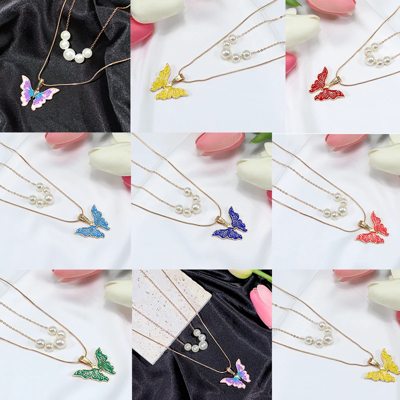 Fairytopia Mermaidia Enamel Butterfly Pendant Necklace For Women Thai Pop Imitation Pearl Multilayer Jewelry