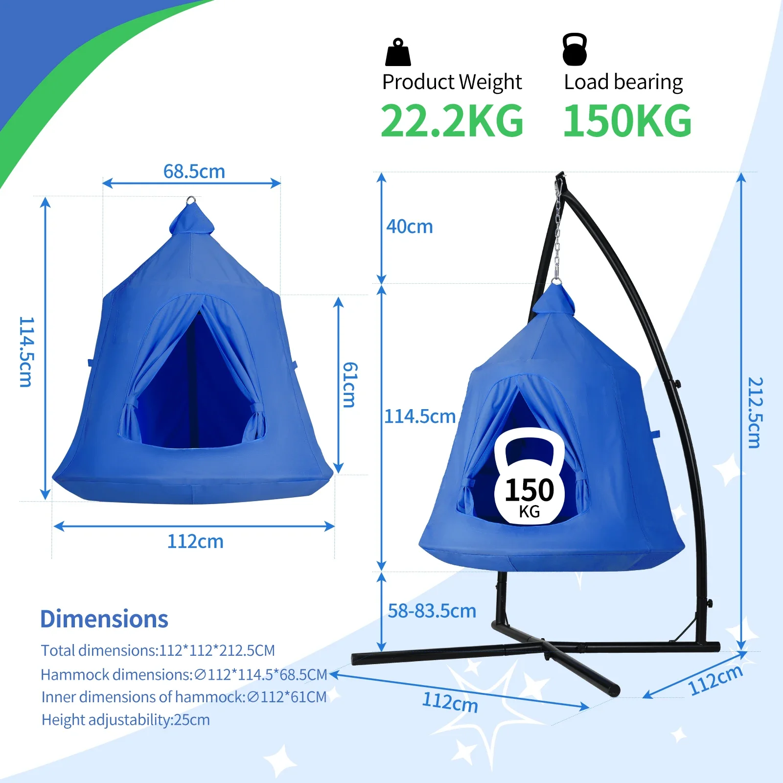 Hanging Hammock X-Stand w/Tree Tent,Play Tent Indoor Metal Swing Chair Stand Outdoor Egg Basket Patio Seat w/Support Stand
