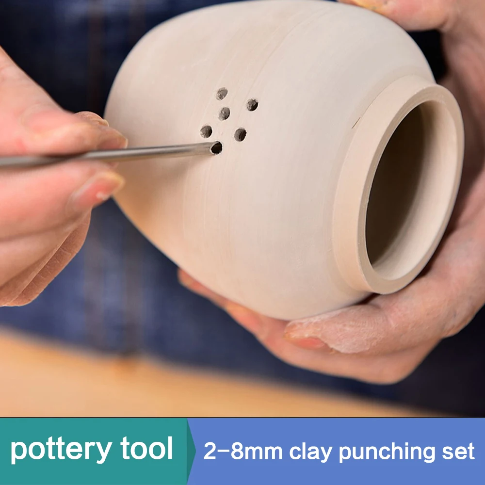 

5Pcs pottery Tools Full Round Punch Stainless Steel Round 2-8mm Clay Punch Tools Teapot Pot Drilling Hollow Tools