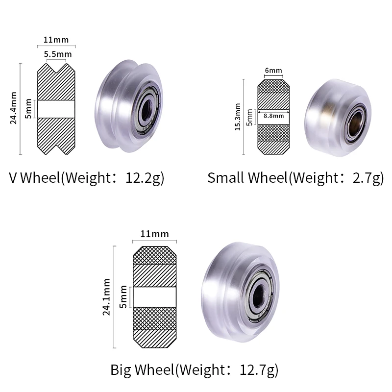 Pulley components 5mm Wheel V slot Ball Bearing 625RS 625ZZ 3D Printer Parts CNC Transparent Polycarbonate Openbuilds