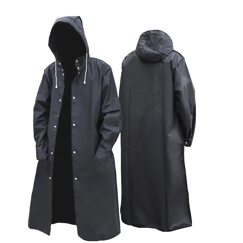Men\'s Raincoat Black Fashion Adult Waterproof Long Raincoat Hooded Raincoat Outdoor Fishing Mountaineering Thickened Poncho