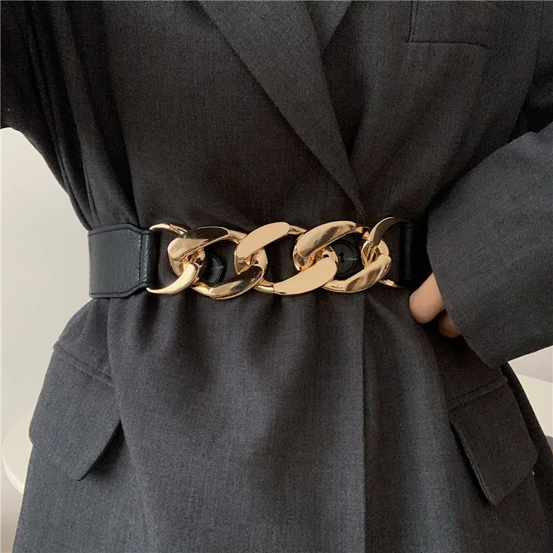 

Gold chain belt elastic silver metal waist belts for women ceinture femme stretch cummerbunds ladies coat ketting riem waistband