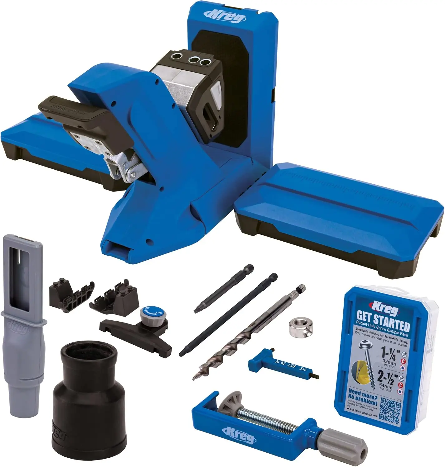 Pocket Hole Jig Kit Secure Clamp System Adjustable Thickness Settings Hardened Joinery Screws Half Inch To One And Half Inch Woo