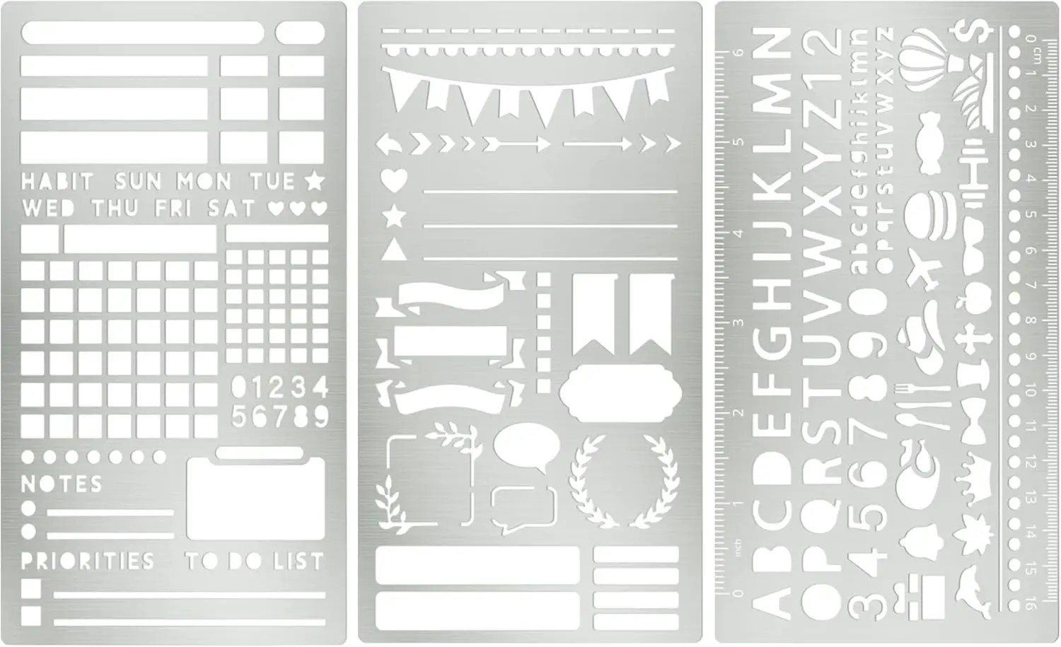 Plantillas de Alfabeto Metálicas (3 Piezas) para Diario, Planificador y Bullet Journal, Accesorios para Diario
