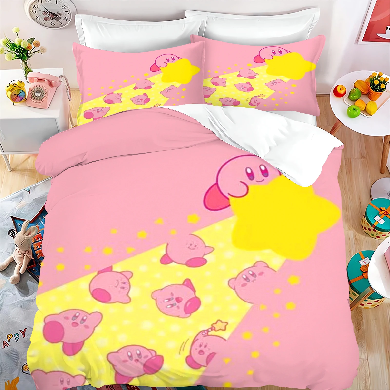 

Cute Duvet Cover Pink Kawaii Star Cartoon Anime Set Holiday Gifts Quilt Covers Pillowcase Set Kids Bedding Set King Size Decor