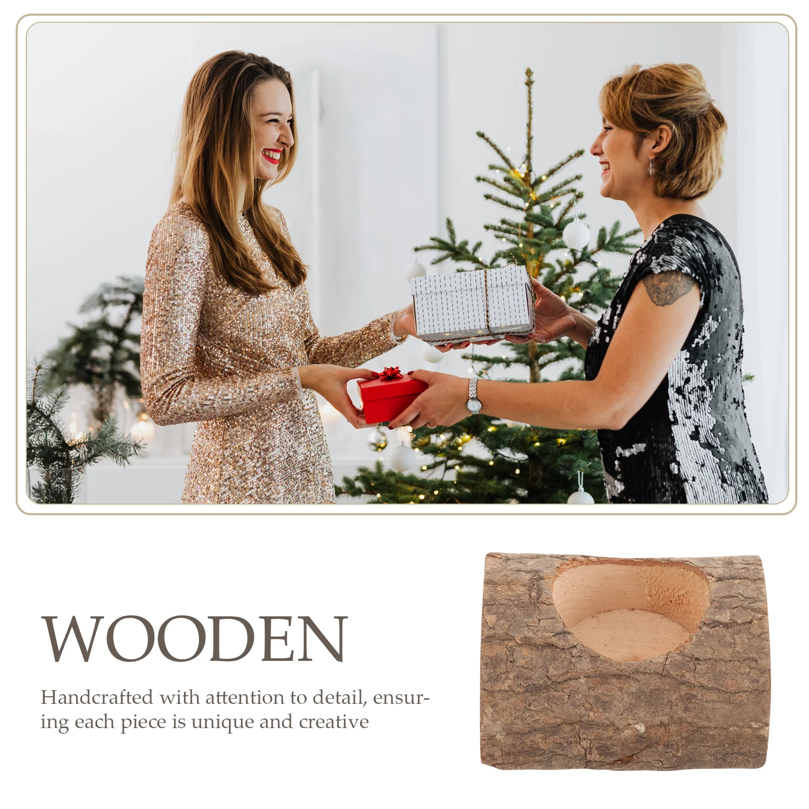 

2Pcs Wood Holder Tree Bark Stump Design Tea Light Holder Table Centerpiece Rustic Wooden Candlestick for Home Decor