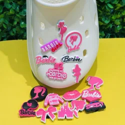 1-17PCS Pretty Barbie Girls Castle Clog Charms PVC Miniso Pink Series Shoes Decorations for Sandals Wristband Holiday Gifts