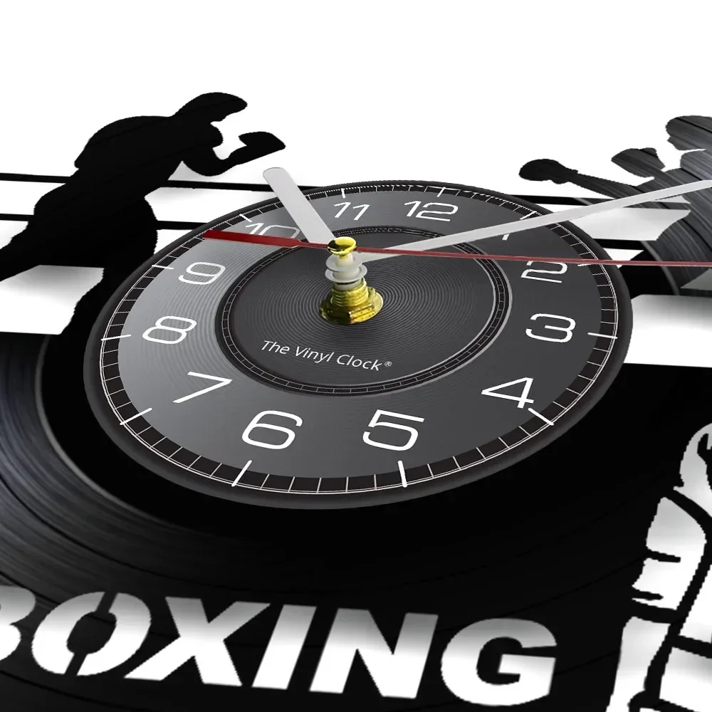 Boxing Game Inspired Vinyl LP Wall Clock  Boxing Club Hanging Decor Boxer Arena Glove Silhouette Wall Art Watch with Backlight