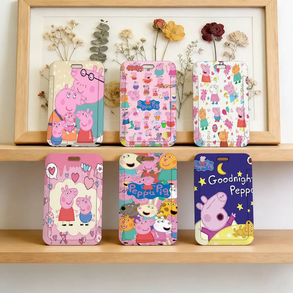 Cordão de Pescoço Macio com Desenho Animado Peppa Pig, Capa Plástica Leve para Crachá de Identificação, Suporte para Cartão de Trabalho/Escritório, Estojo para Crachá de Nome