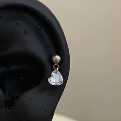 1PCS Love Heart Transparent Zircon Pendant Stainless Steel Ear Bone Nail New Trendy Screws Earrings Piercing Body Jewelry