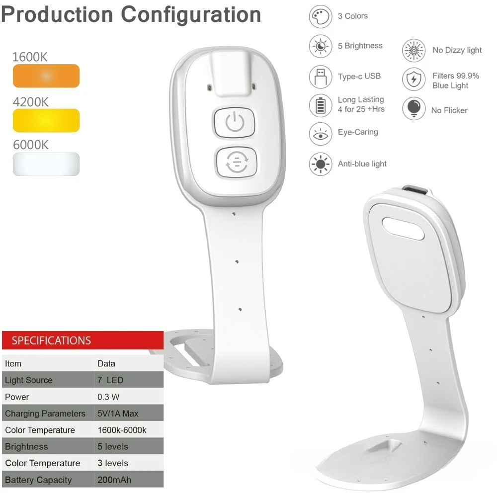 Portable Clipon LED Book Light Eye-protection Mini Card Lamp Rechargeable Creative Gift Night Light Reading Studying&Bedroom Use
