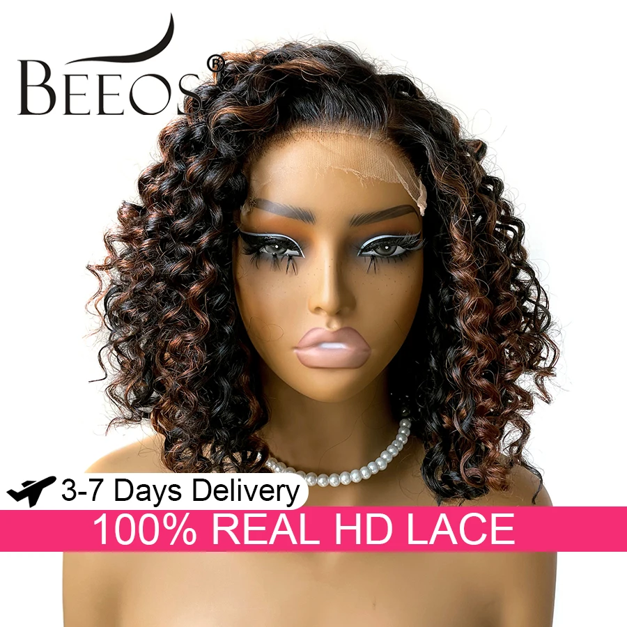 

Glueless 1B/30 Highlight 5x5 HD Lace Closure Wigs Curly Short Bob Wigs Wear & Go Human Hair Wigs Pre Plucked Colored Wigs Virgin
