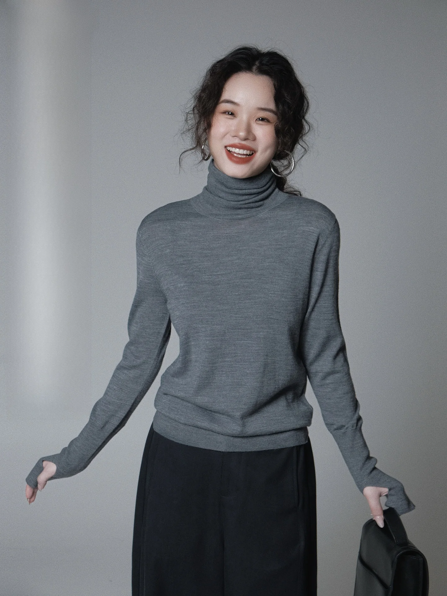 

Женская облегающая вязаная кофта с высоким воротником из смесовой шерсти Cloud Feeling, длинный рукав, зимняя базовая одежда, перчатки Ivy Yang Staable