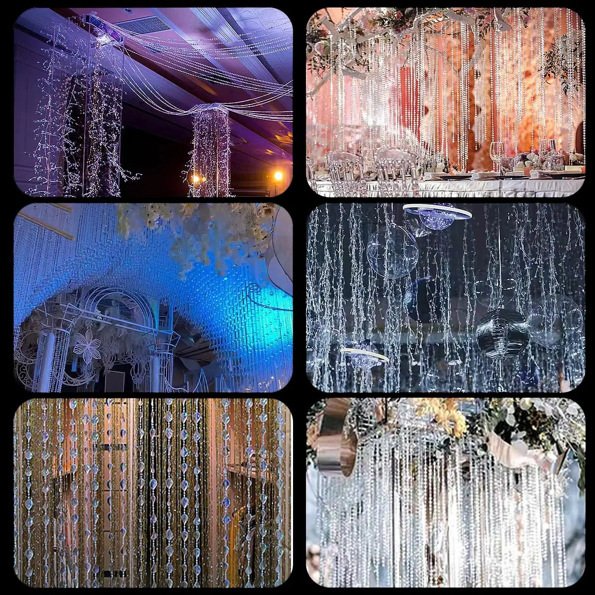 Crystal Acrylic Beaded Garland Chain Sparkly Bead String for Wedding Centerpiece DIY Jewelry Making Party Decor 3-5Yds/Roll
