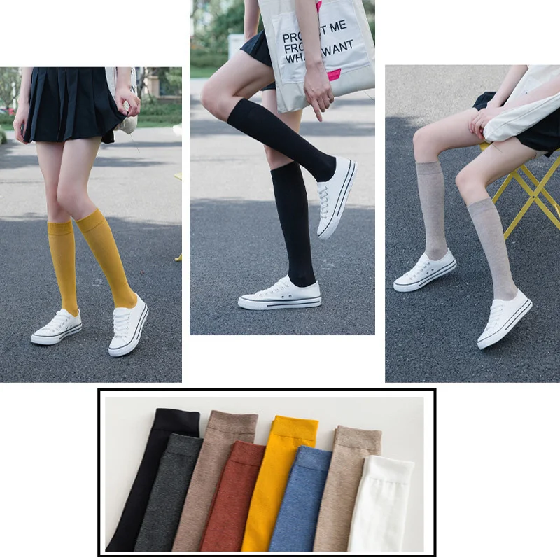 2 Pairs new in Women Cotton Knee High Socks Solid color Fashion Casual Calf stockings Female Girl Party Dancing Sexy Long Socks