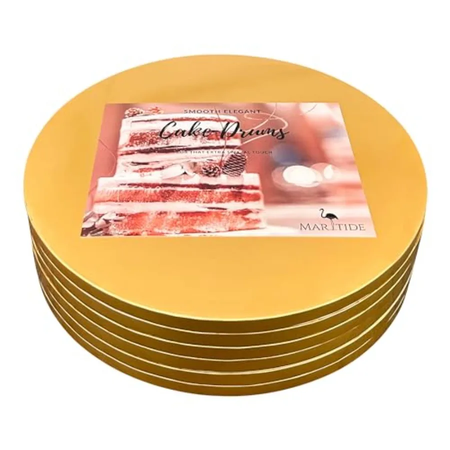 

18 Inch Cake Board Drums Round 6-Pack Gold Sturdy 1/2" Thick for Heavy Or Multi-Tiered Cakes